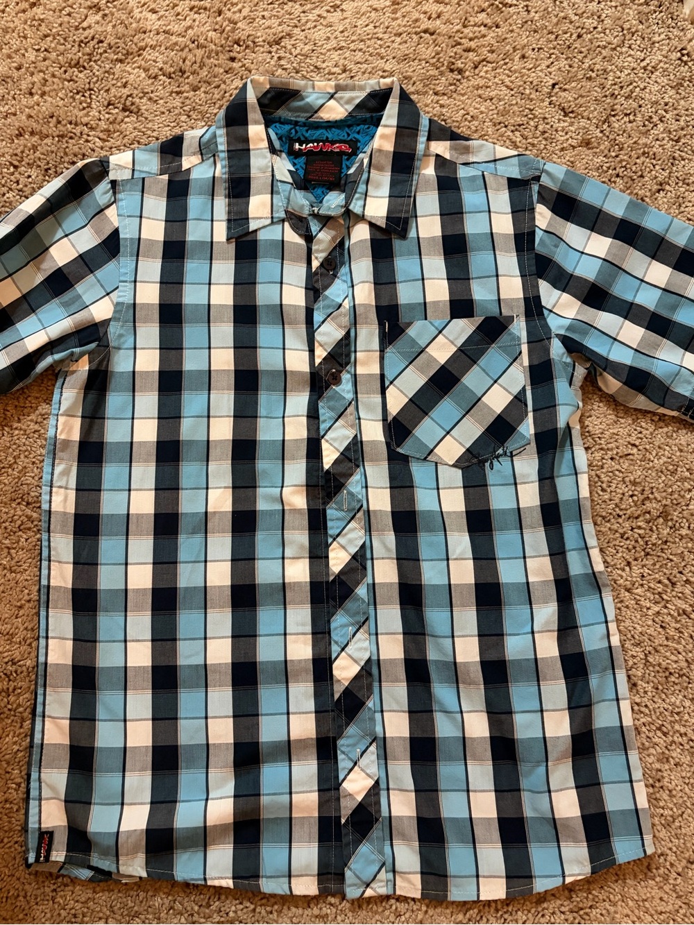 Tony Hawk Light Blue, Navy & White Plaid Short-Sleeve Button-Shirt (281)